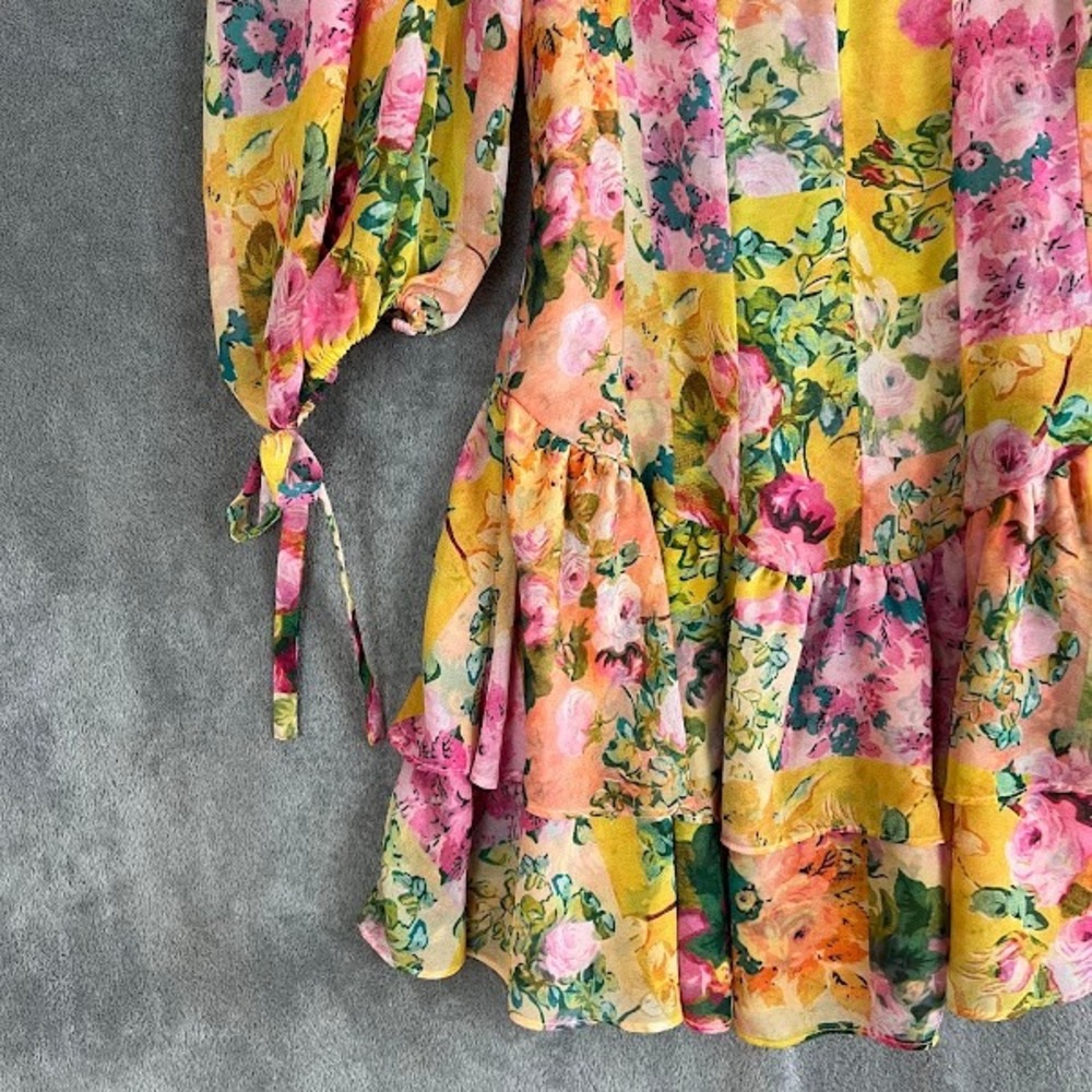 For Love and Lemons Nina Mini Dress Womens S Floral Puff Sleeve Ruffle Coquette - Picture 5 of 12